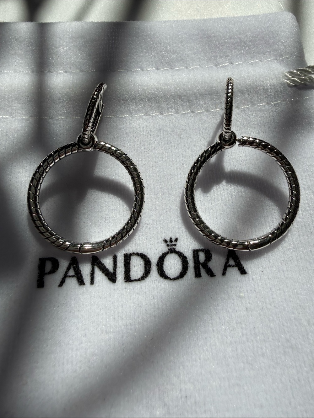 Pandora Moments Silver Snake Chain Pattern Charm Double Hoop Earrings 299562C00